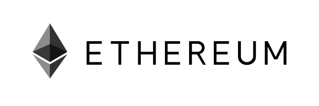 Ethereum logo: gray octahedron diamond next to the word ETHEREUM